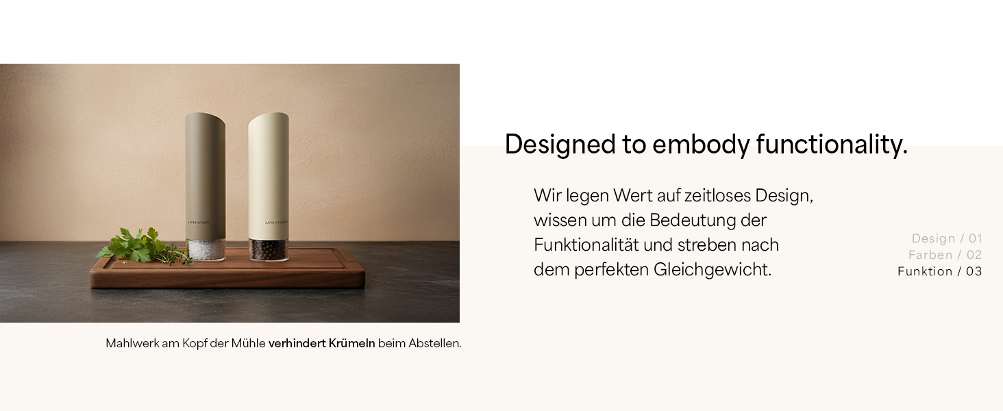 Електричні млини для солі та перцю LARS NYSØM Gravity Grinder - Набір з двох млинів, USB-C, регулювання помелу, для кухні (сірий)