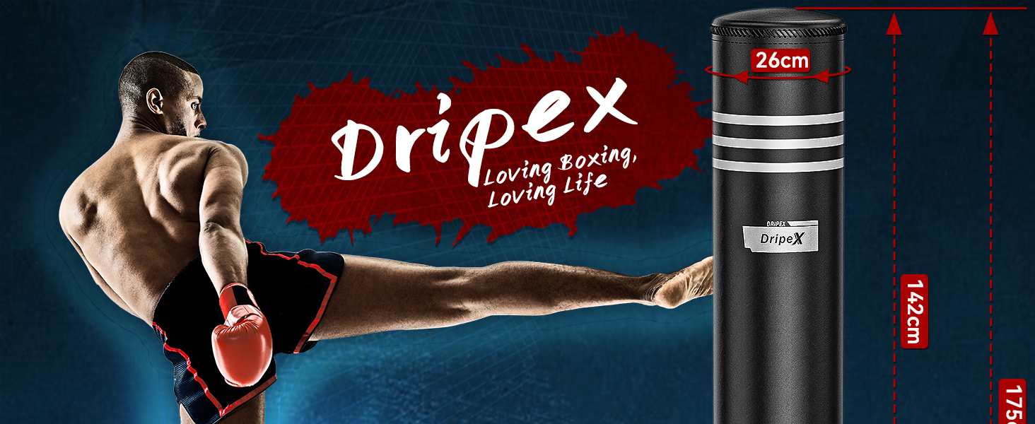 Боксерський мішок Dripex для дорослих, самостійний, з підлогою, MMA, бокс, тренування, важкий, чорний, з піною, рукавички в комплекті