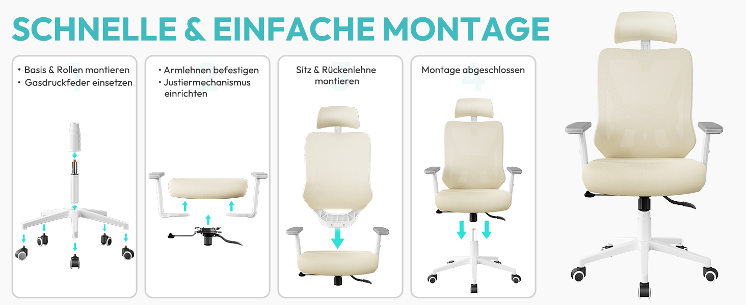 Офісне крісло Yaheetech ергономічне з регульованою підголівником, підлокітниками та поперековою підтримкою, поворотне, з функцією відкидання спинки до 130°, регульована висота (Бежевий)