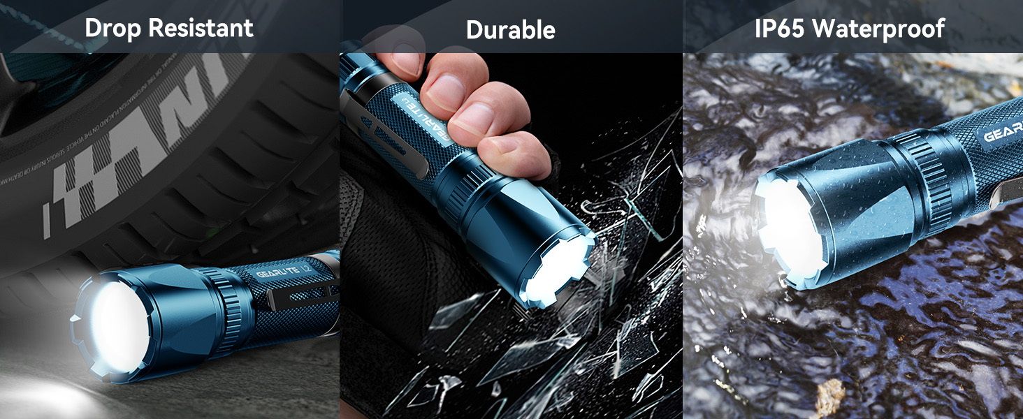 Ліхтарик LED GEARLITE з підзарядкою, 3000 люменів, тактичний, водонепроникний (IP65), 3 режими, для кемпінгу, риболовлі, активного відпочинку
