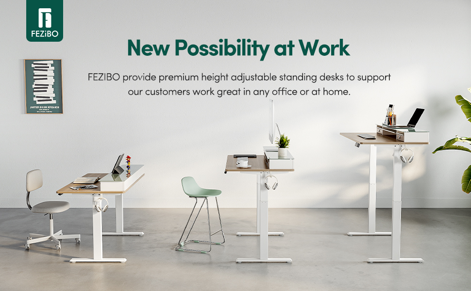 FEZIBO Electric Standing Desk with 2 Drawers - 140x60cm, Memory Control, Anti-Collision System, Light Brown Woodgrain