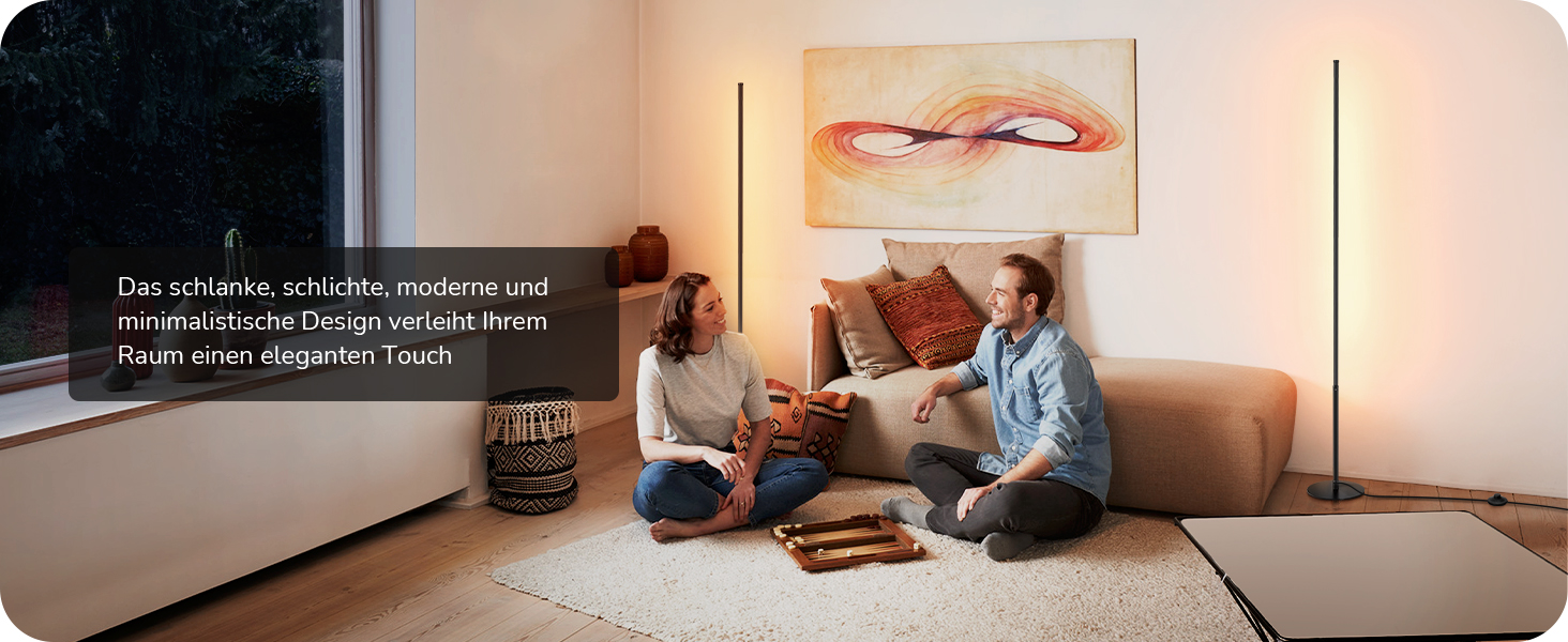 LED торшер EDISHINE для вітальні, спальні, офісу, 146 см, диммування, тепле світло 3000K, чорний (2 шт.)