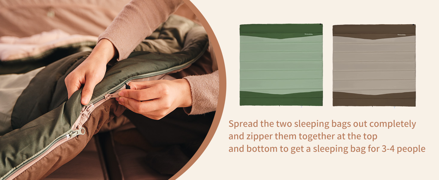 Спальний мішок Naturehike YC для 2 осіб, 3-4 сезони, для дорослих та дітей, зелений