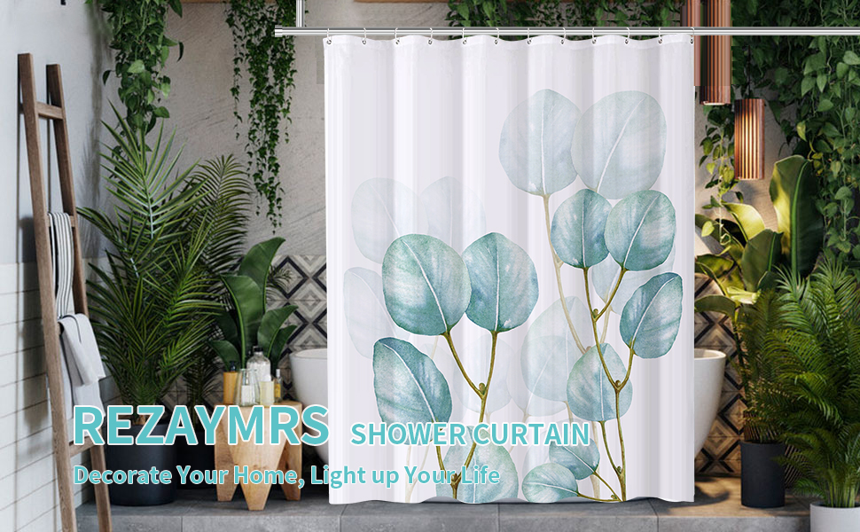 Шторка для душу REZAYMRS, 180x200 см, водонепроникна, з 12 гачками, поліестер, зелена, для ванної кімнати