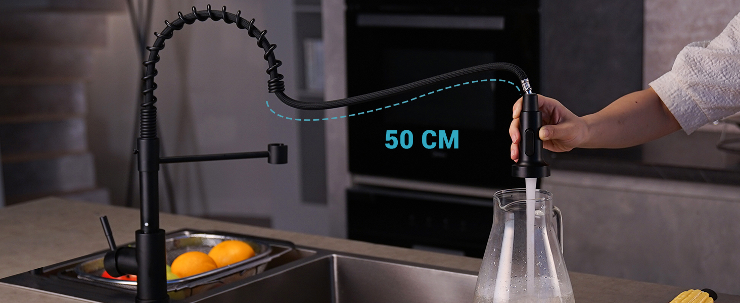 Кран кухонний APPASO 3-в-1 чорного кольору з трьома виходами, для фільтрації води, поворотний на 360°, з двома ручками, з нержавіючої сталі, низький тиск