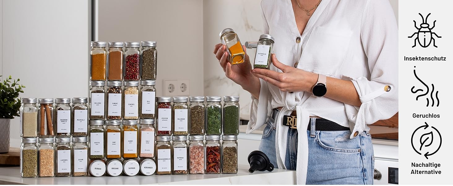 Набір скляних банок для спецій Deco haus® (36 шт.) з кришками, етикетками та ситами