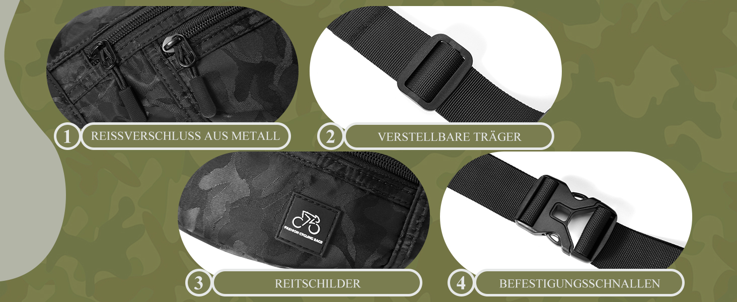 Чоловіча та жіноча поясна сумка Bauchtasche SZSYCN, фанна-пак, чорний камуфляж для спорту, прогулянок, подорожей