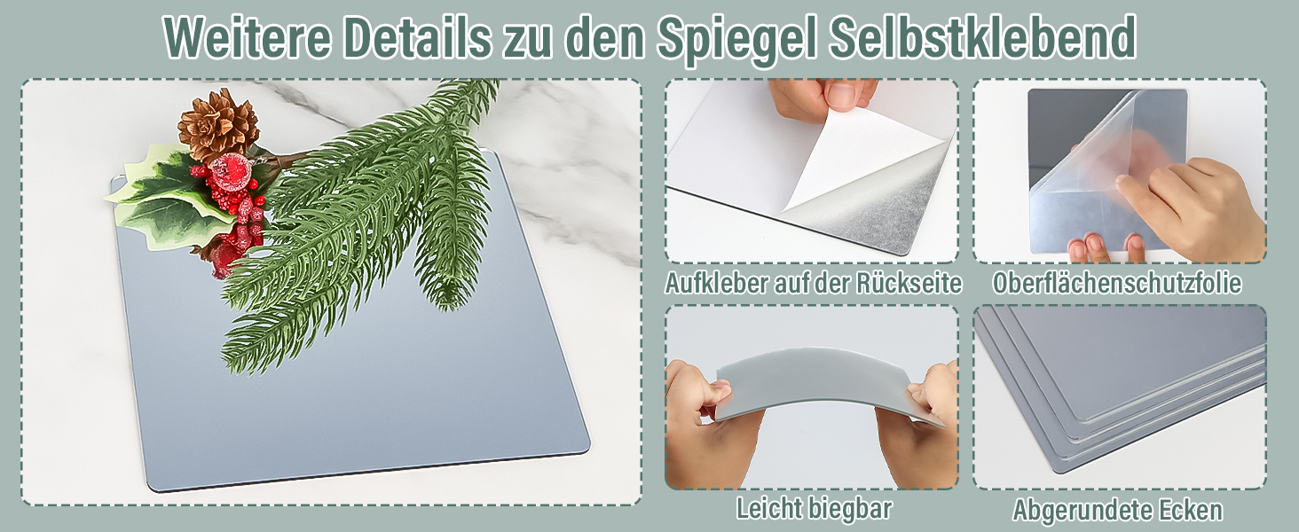 Дзеркала на клейкій основі, 20x20 см (10 шт.) з акрилової плівки, 2 мм - для ванної, вітальні, спальні, шафи
