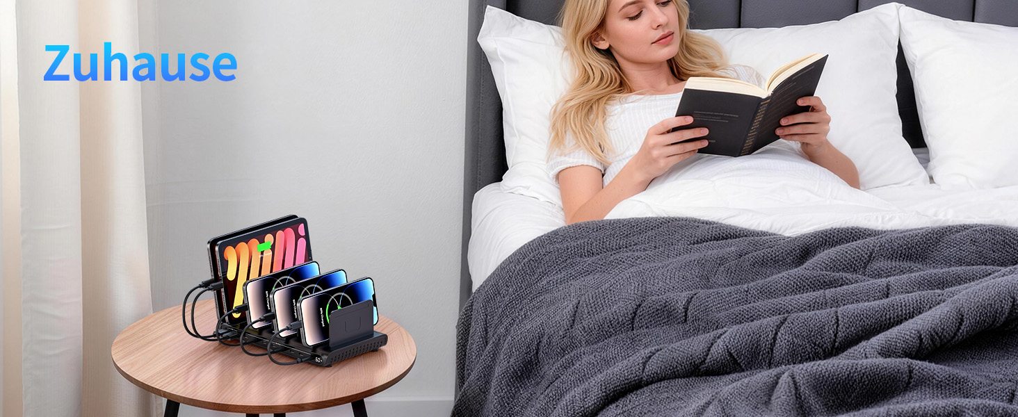 Зарядний пристрій Alxum 60W USB багатопортовий на 10 портів (8 USB-C + 2 USB-A) для телефонів, планшетів, Kindle – чорний
