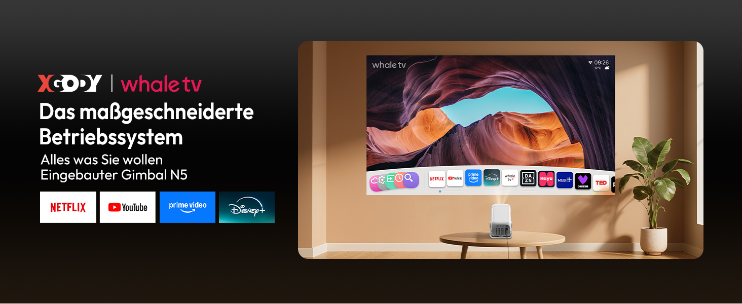 Портативний проєктор N5 1080P з WiFi та Bluetooth, сумісний з Netflix, обертовий на 135°, автоматична корекція трапецеїдальних спотворень, фільтр від пилу