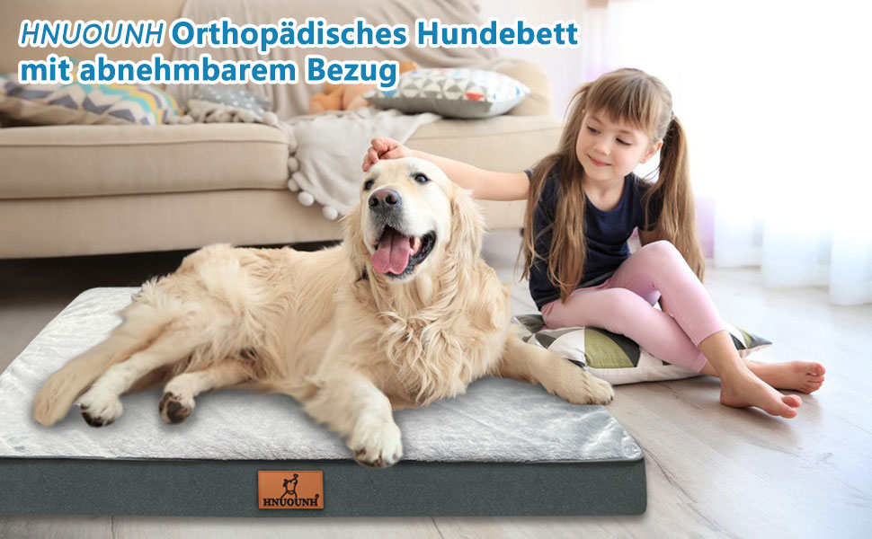 Ортопедичне ліжко для собак великих порід HNUOUNH, 76x50x8 см. Миється, знімний чохол, антиковзаюче дно, сіре