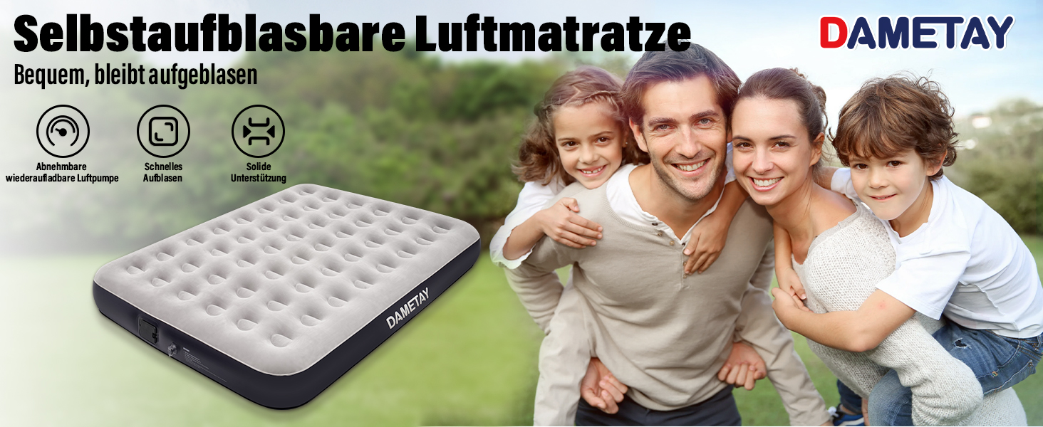 Надувне ліжко для двох осіб з автоматичним накачуванням, 198x152x25 см, Deep Blue