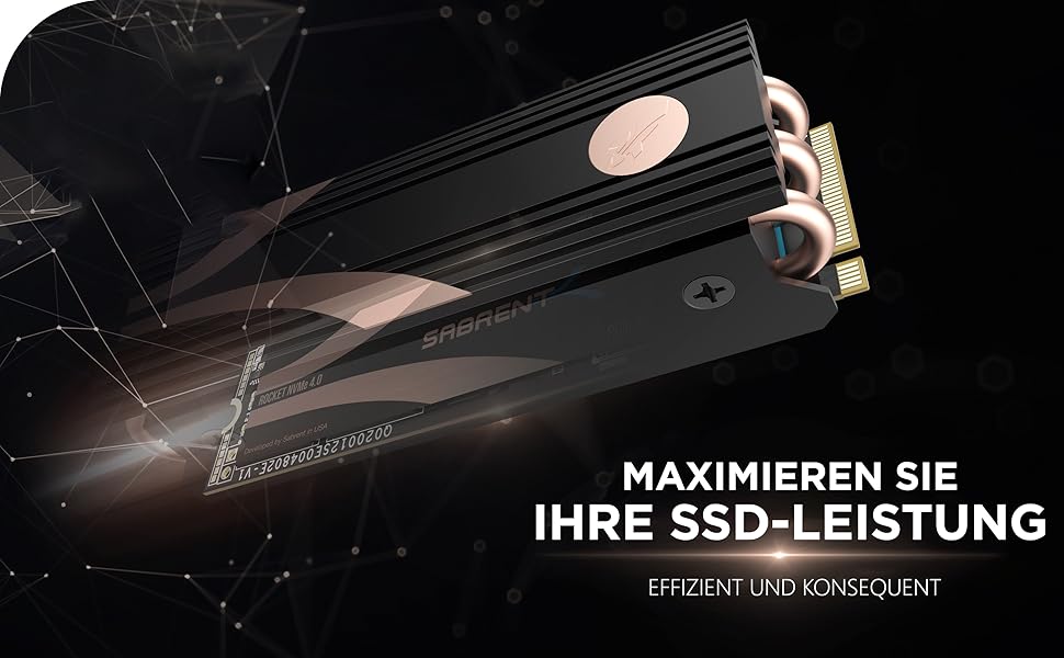 Радіатор для SSD Sabrent M.2 NVMe з алюмінію, з термопадом, HeatPipe, сумісний з PS5, для ПК, DIY, чорний