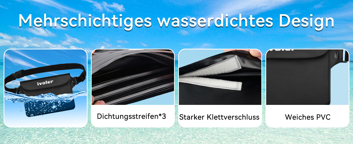 Водонепроникна поясна сумка-мішок Ivoler з водонепроникним чохлом для телефону, універсальна пляжна сумка для водного спорту, плавання, відпочинку на човні (чорна)