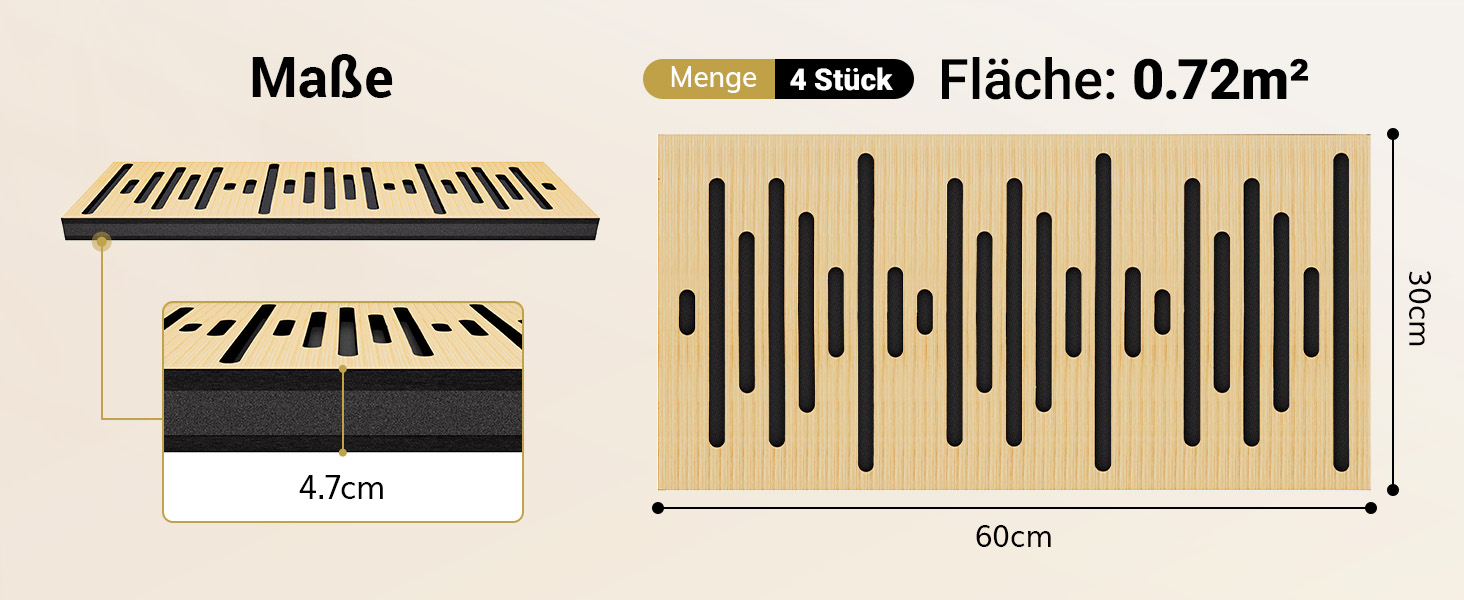 Акустичні панелі TONOR з шпоном під дерево, самоклейні (4 шт, 60x30x4.7 см) для звукоізоляції та декору стін, колір дуб — для вітальні та офісу