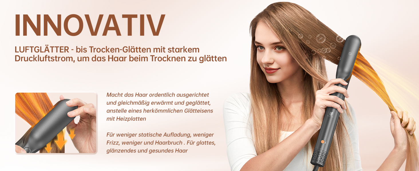 Webeauty Airstyler 7-в-1: фен-щітка, плойка, випрямляч, 110000 об/хв, 25 м/с, 500 млн негативних іонів, сірий золотий