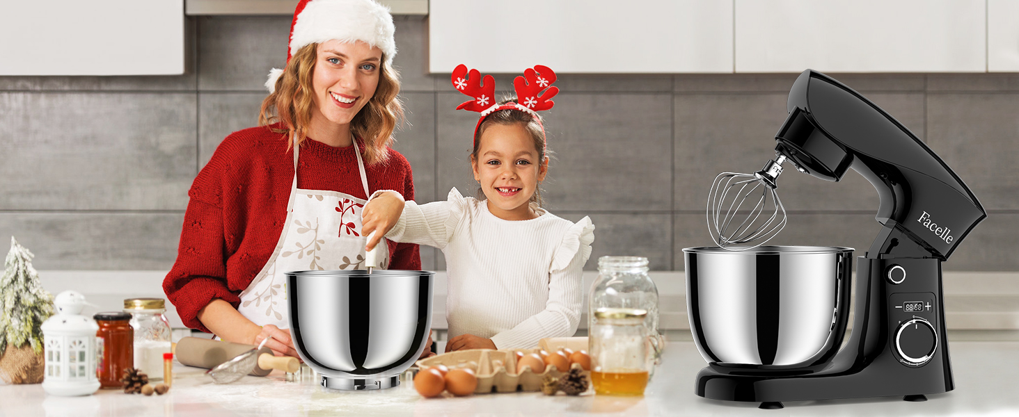 Кухонна машина-міксер Facelle 1500W з чашею 5.5л/4.5л, 10+ програм, чорний