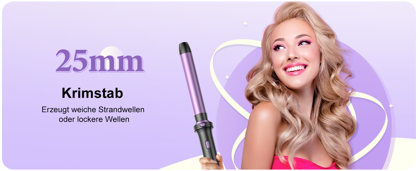 BESTOPE PRO Локкенстаб: Набір для створення локонів 5 в 1 з плойкою, термощіткою, 3 локкенстабами (9мм-25мм) для великих локонів, 13 температур, керлер для волосся з термозахисним покриттям, рукавичка, затискач, колір Nordlicht Lila