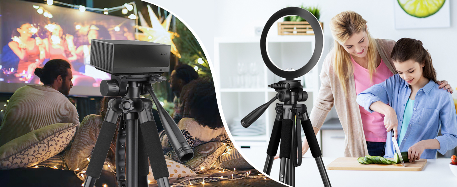Штатив для камери JOILCAN 165см, алюміній, чорний. Підходить для Canon, Nikon, Sony DSLR, смартфонів. Макс. навантаження 5,5 кг, з сумкою