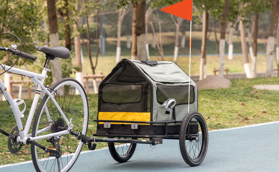 PawHut 3-in-1 Pet Trailer - Dog Bike Trailer, Cargo Trailer for Small Dogs up to 10kg with Reflectors - Oxford Grey