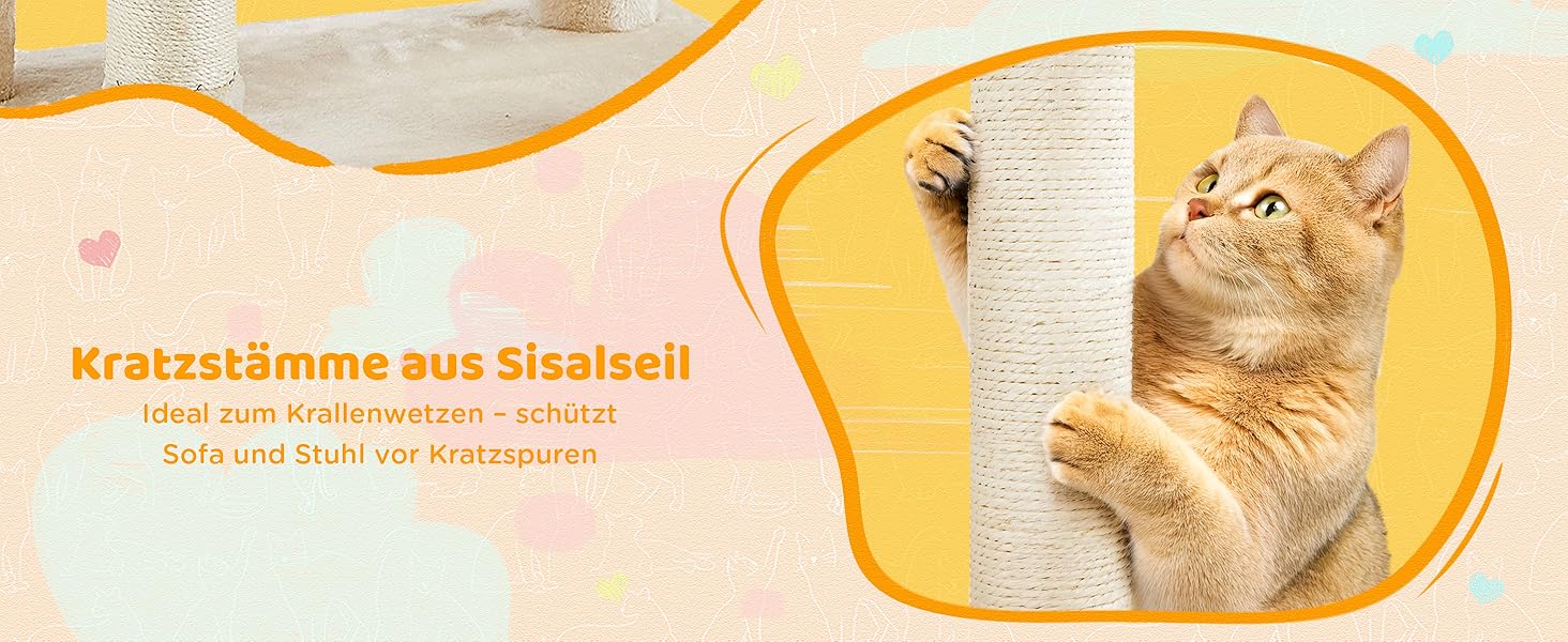 Дерево для котів Yaheetech 170 см XL, стабільний, з оглядовою платформою, будиночками, гамаком та лежаком, з плюшевими кульками (Бежевий)