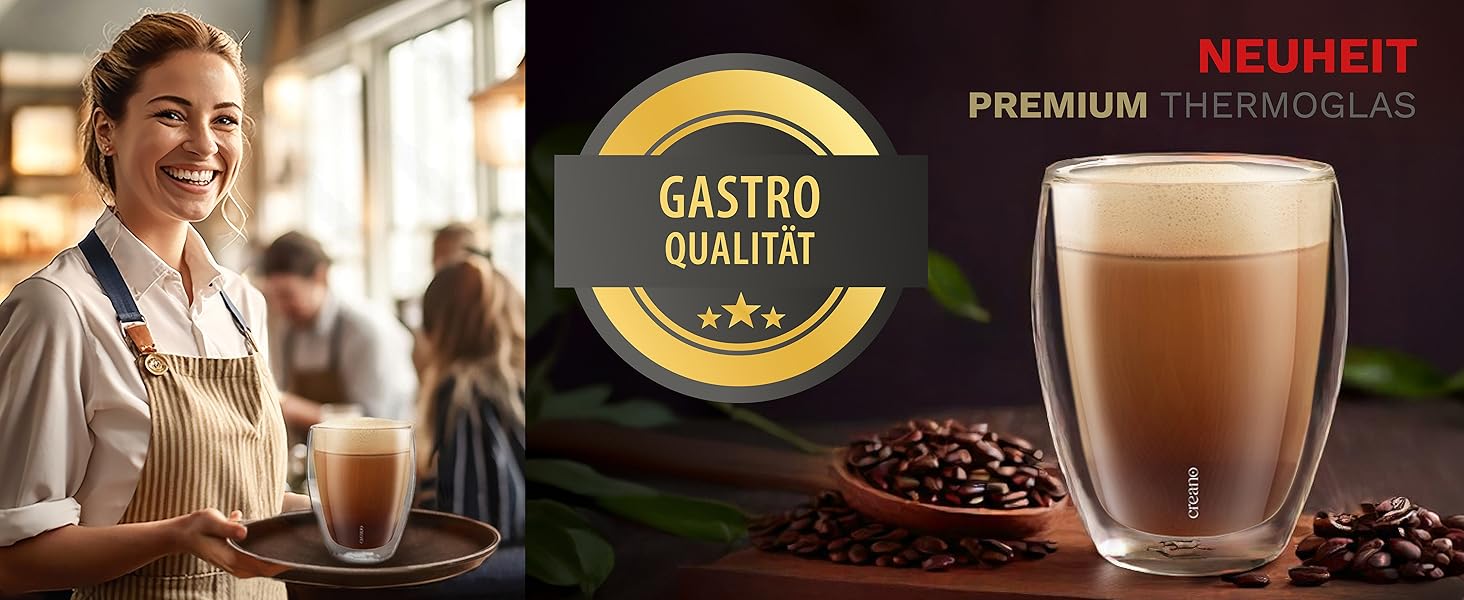 Creano PREMIUM подвійні склянки 250 мл, 6 шт, термостійкі, для напоїв, для кафе, можна мити в посудомийній машині, новинка 2024