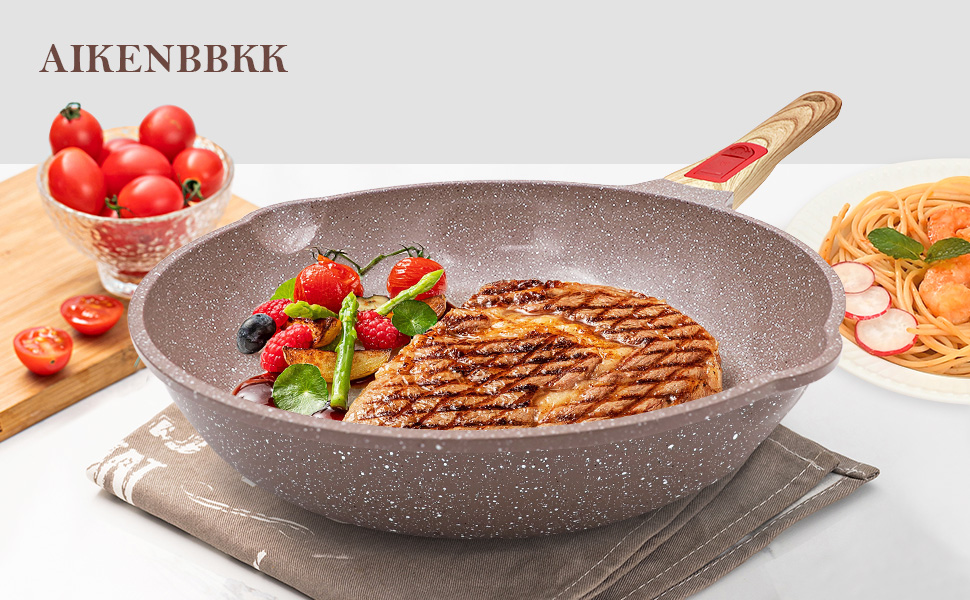 Сковорода з антипригарним покриттям з кераміки 28 см, здорова керамічна сковорода зі знімним ручками, придатна для духовки, без PFAS, PFOA та PTFE (колір: коричневий)