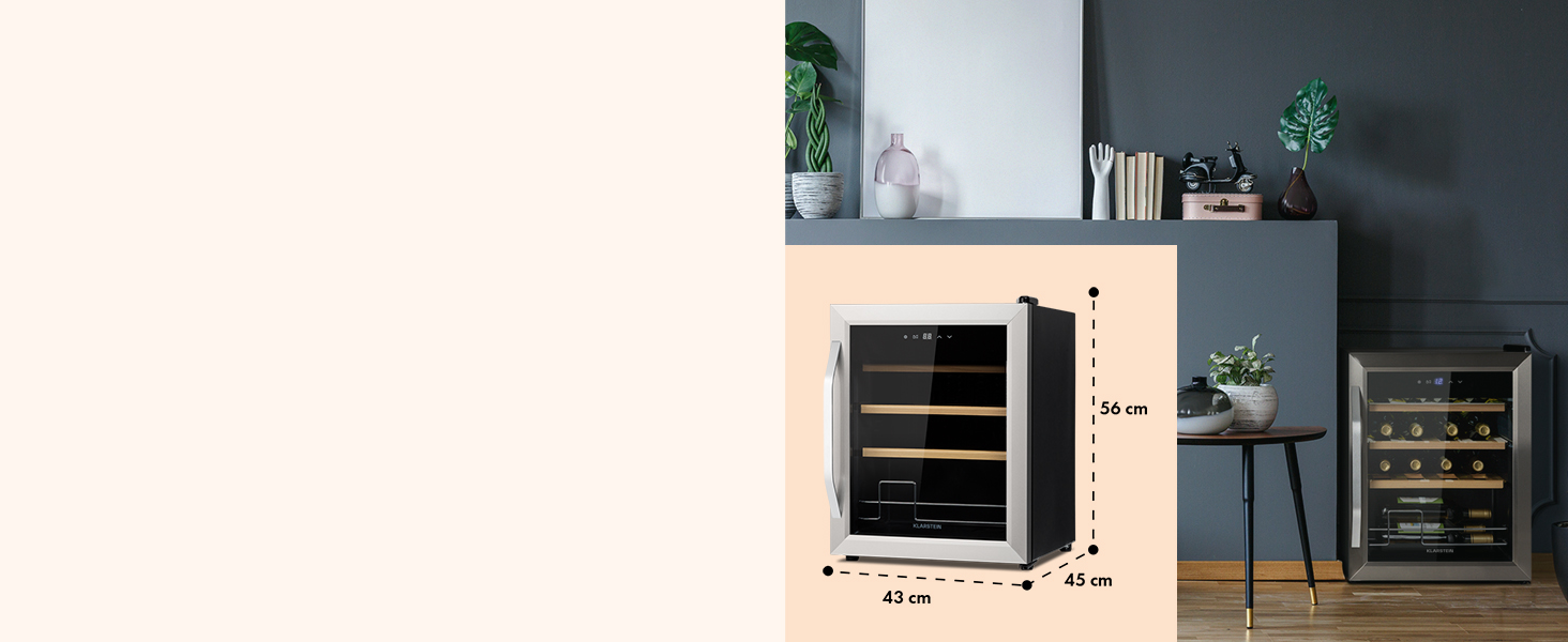 Klarstein Wine & Beverage Refrigerator - 1 Zone, UV Protection, 5-18°C, 16 Bottle Capacity, Freestanding, Silver & Black