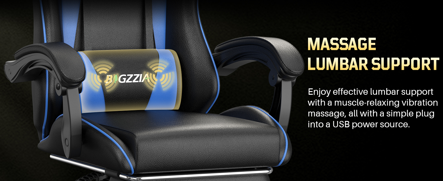 Ігрове крісло Bigzzia Ergonomic Gaming Stuhl з підставкою для ніг та функцією масажу, синій