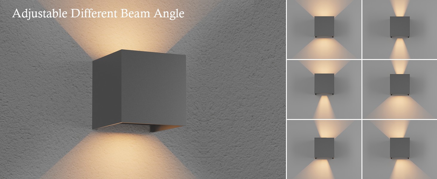 LED-стінні світильники Klighten 2 шт. 12W, регульований світловий промінь, тепле світло 3000K, IP65, для дому та саду, антрацит