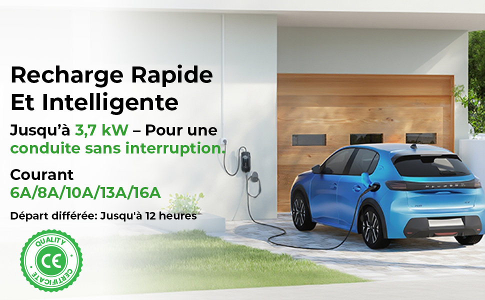 Зарядний пристрій для електромобілів 16A (3.7кВт) E-Drive Solution, 6м, Type 2, LCD, з тримачем, сумісний з Green Up/Skudo