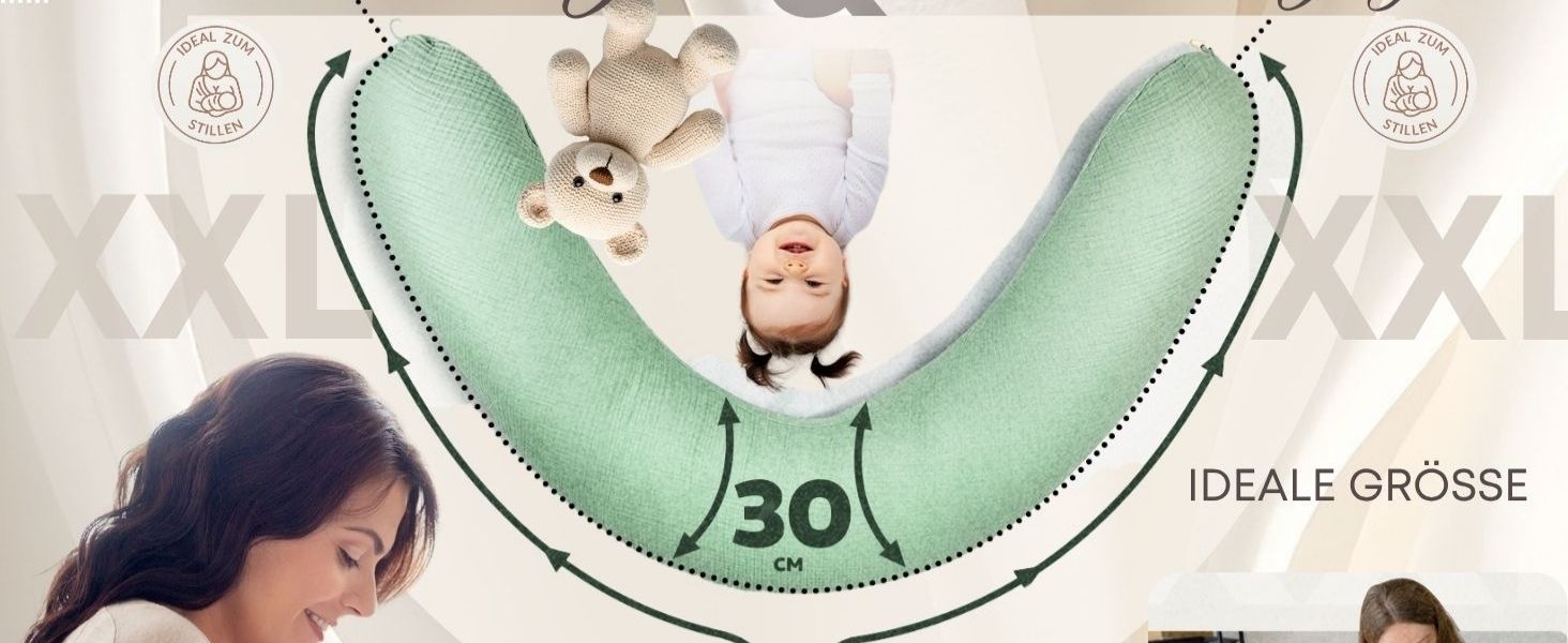 Подушка для вагітних та годування Sei Design XXL з муслінової тканини, ергономічна, для сну на боці, комфортна для дорослих, чохол з 100% органічної бавовни (джерсі, пастельно-рожевий, 190x30 см)