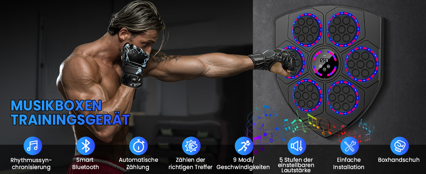 Wall-Mounted Boxing Target Machine with LED Lights & Bluetooth - Adult & Kids Fitness