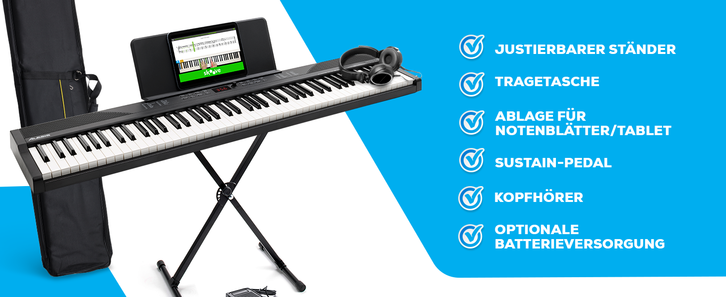 Клавіатура Alesis E-Piano з 88 клавішами, 480 звуків, USB-MIDI, динаміками, аксесуарами та уроками для початківців