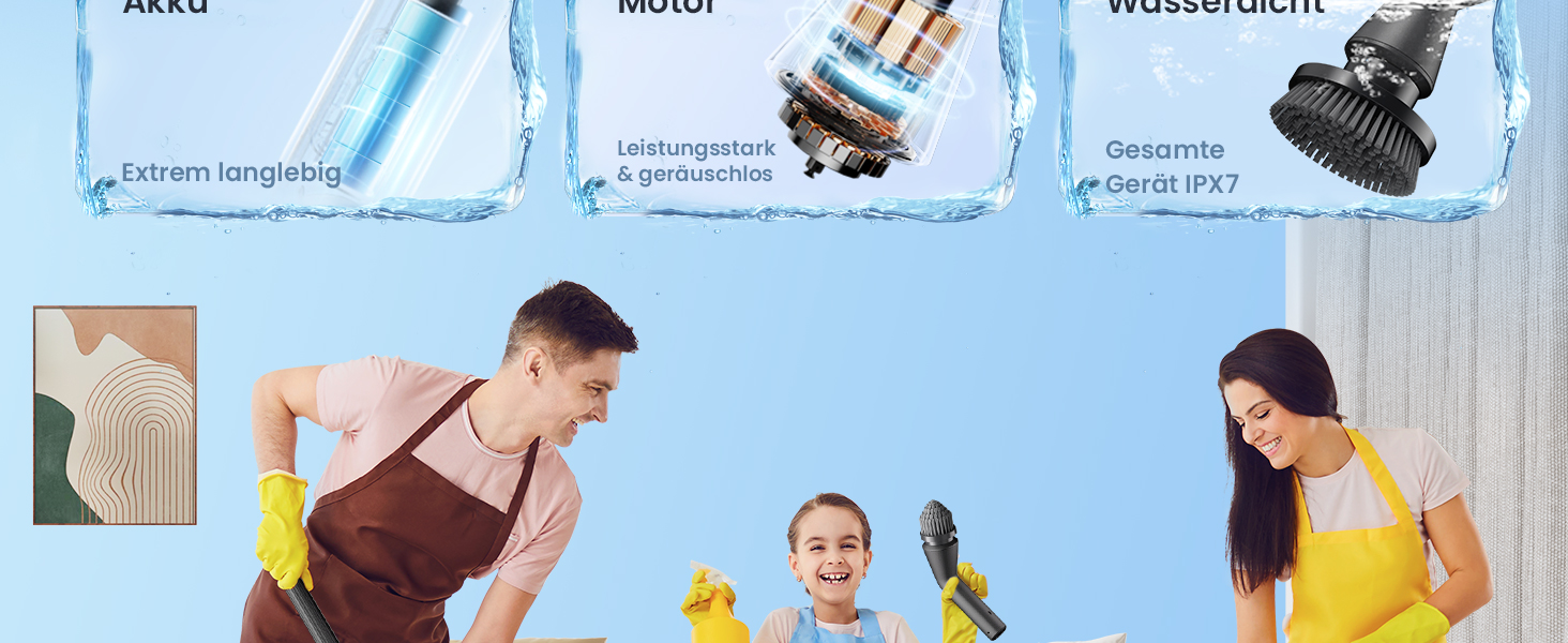 Електрична щітка для прибирання Leebein 2025 з насадкою Spin Scrubber, IPX7, 7 насадок, регульована ручка та 2 швидкості, для ванної, підлоги, кухні