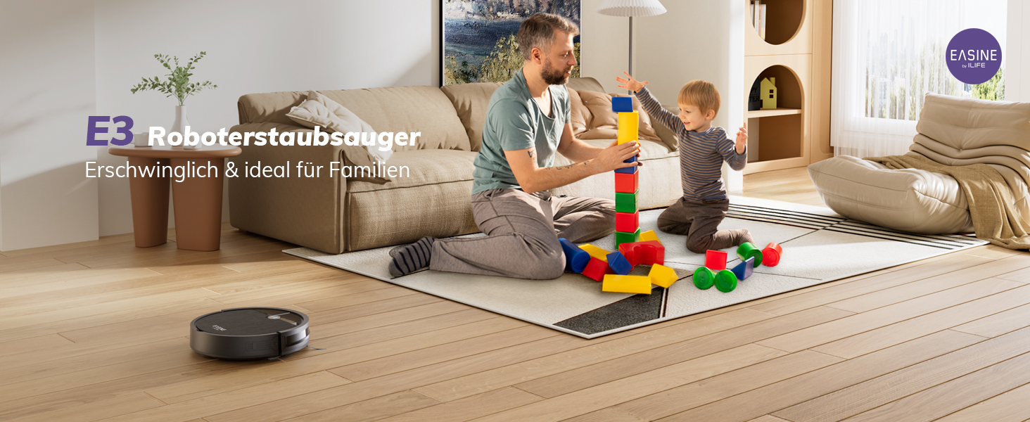 Робот-пилосос безщітковий, самостійно заряджається, з пультом дистанційного керування, тихий, для шерсті тварин та твердих поверхонь, E3