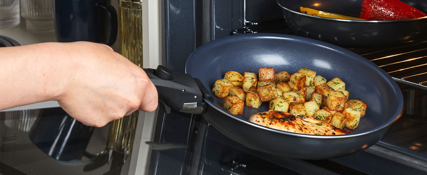 Набір сковорідок Russell Hobbs Smart Clip & Cook, 3 шт, антипригарні, знімна ручка, для індукції, духовки, 20/24/28 см, Nightfall Stone
