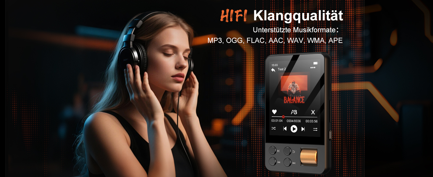 MP3 плеєр Hi-Res 64GB з Bluetooth 5.3, DSD DAC, підтримкою FLAC, 2.8