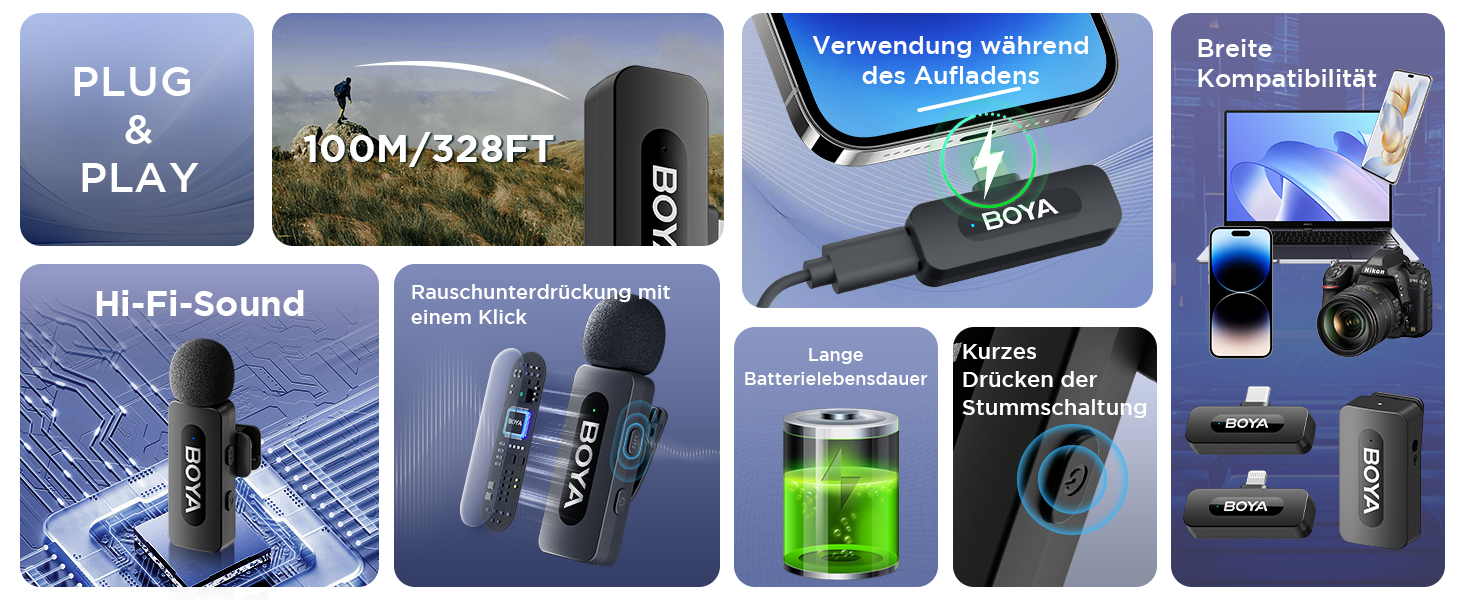 Мікрофон Boya BY-V10 USB-C: бездротовий мініатюрний мікрофон з шумозаглушенням для Android, смартфонів, ноутбуків, YouTube, подкастів, Facebook, Vlogging