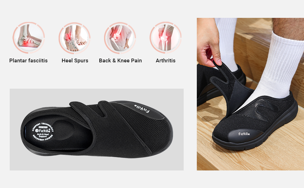 Домашні тапочки FitVille для чоловіків, широкі з клямкою, пантофи для реабілітації, розмір 41 EU, блакитні