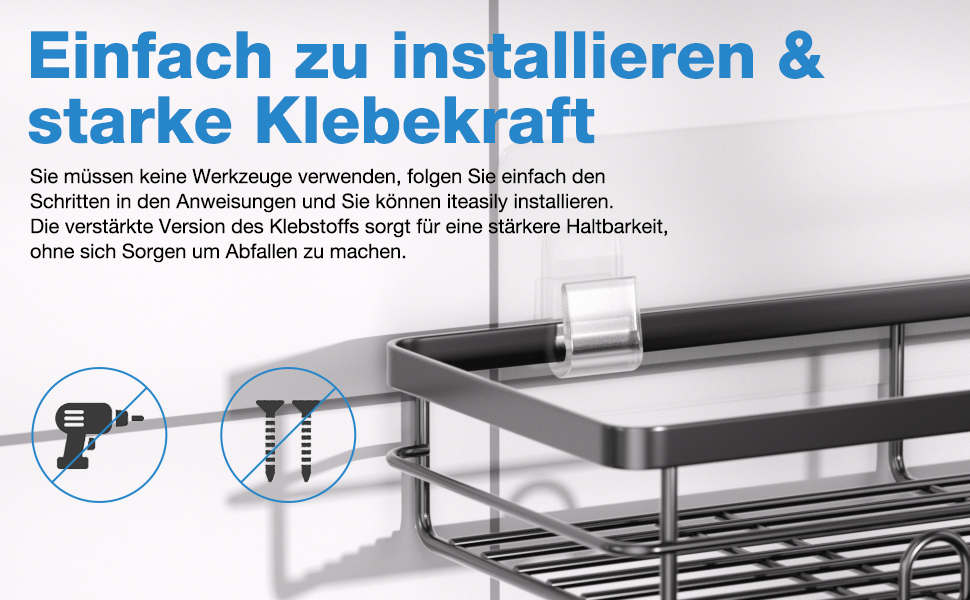 Поличка для душу без свердління, 5 шт. Органайзер для ванної кімнати, кутова поличка для душу з гачками, самоклеюча поличка для ванної та кухні (Чорний)