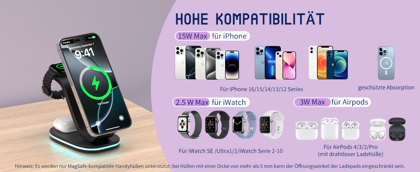 Зарядний станція Aimtel Schwanenhals 3-в-1 Qi2 MagSafe для Apple Watch, iPhone 17 Pro Max/17/16/15 та AirPods (30W, білий/чорний)