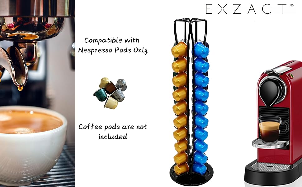 Органайзер для кавових капсул Exzact, сумісний з Nespresso (на 40 капсул), обертовий стійка-холдер 360°, протиковзкий, чорний