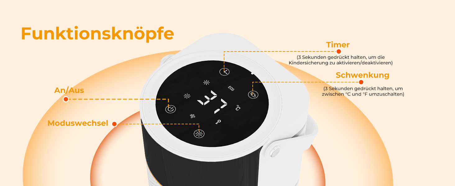 Електричний обігрівач 2000W з PTC-керамічним нагрівачем, тихий, з пультом керування, таймером, поворотним механізмом 70°, LED-дисплеєм для офісу, спальні, ванної кімнати, дому (білий)
