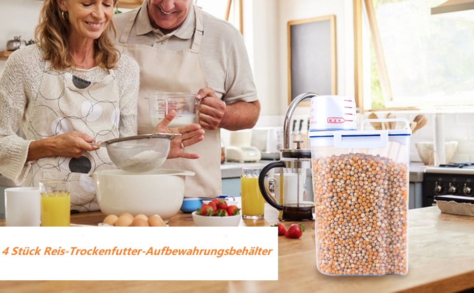 Контейнери для зберігання їжі ZOFUN (4 шт.) - герметичні, для сухого корму, крупи, цукру, кави, тощо