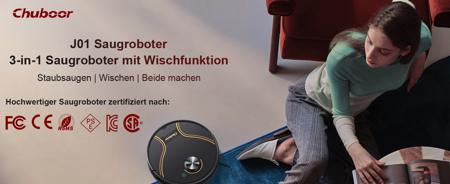 Робот-пилосос Chuboor з функцією миття 3 в 1, 6500Pa, LiDAR навігація, керування через додаток/WiFi/Alexa, автозарядка, 150 хв роботи, для шерсті тварин, килимів та твердих підлог, чорний
