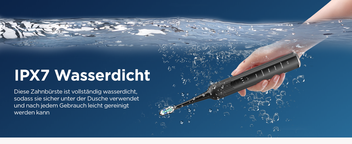 Електрична звукова зубна щітка для дорослих та дітей, 5 режимів чищення, 3 рівні інтенсивності, таймер, 8 насадок, чохол для подорожей, акумуляторна, чорний Obsidianschwarz