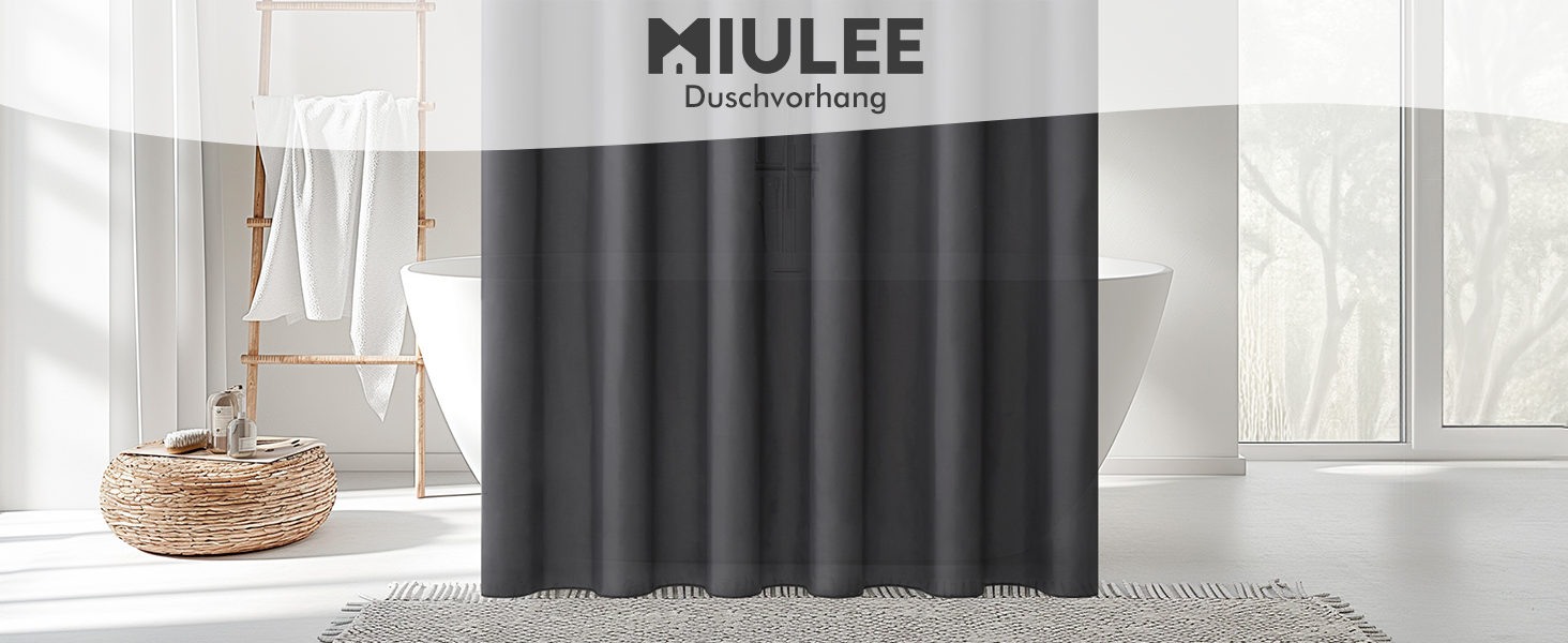 Шторка для душу MIULEE 150x180 см, темно-сіра, водовідштовхувальна, антигрибкова, текстильна, для ванни та душу, з 10 кільцями