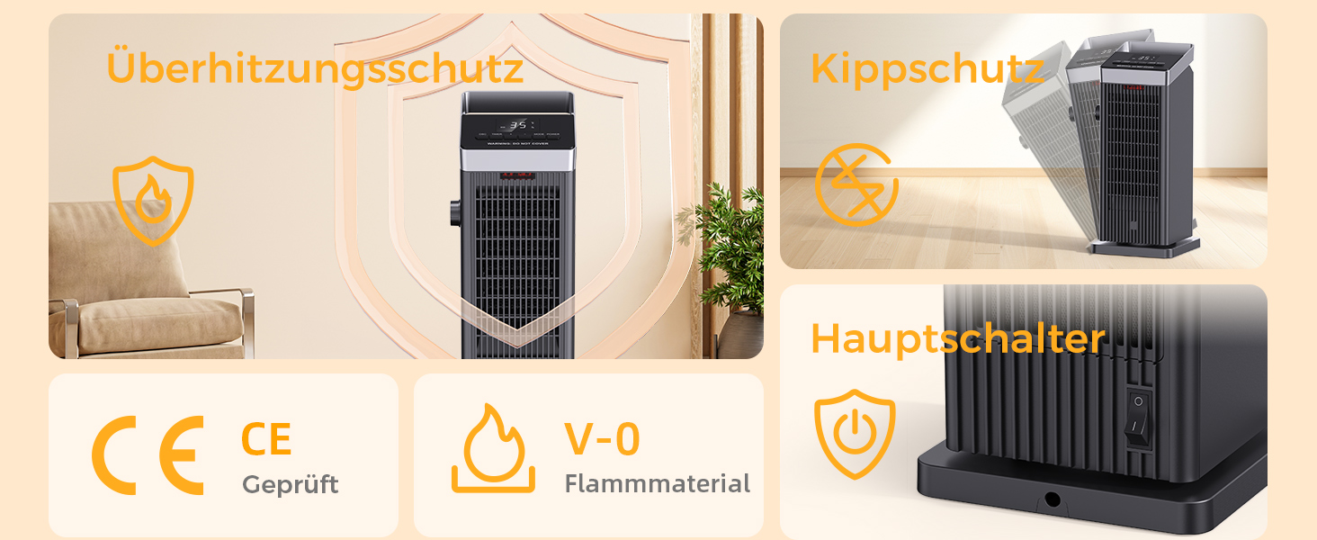 Електричний обігрівач QEXREED 2000W з PTC термостатом, 4 режими, таймер 24 год, дистанційне керування, захист від перегріву та перекидання, для дому та офісу