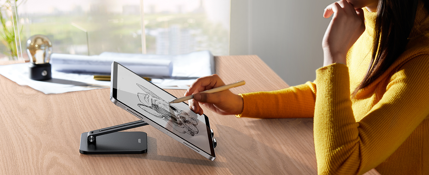 Алюмінієва підставка для планшета UGREEN, регульований тримач для iPad Pro Air Mini, Samsung Galaxy Tab, Redmi Pad, Huawei MatePad та iPhone, до 12.9 дюймів (Чорний)